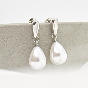 Teardrop Pearl Studs in Silver